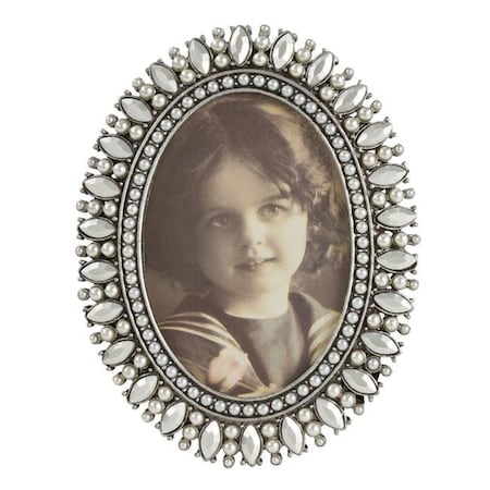 SARO PF996.S2.53.5 Bejeweled Portrait Photo Frame  Silver